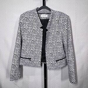 Calvin Klein Leopard Print Lined Blazer Jacket Career Business Women's Size 16